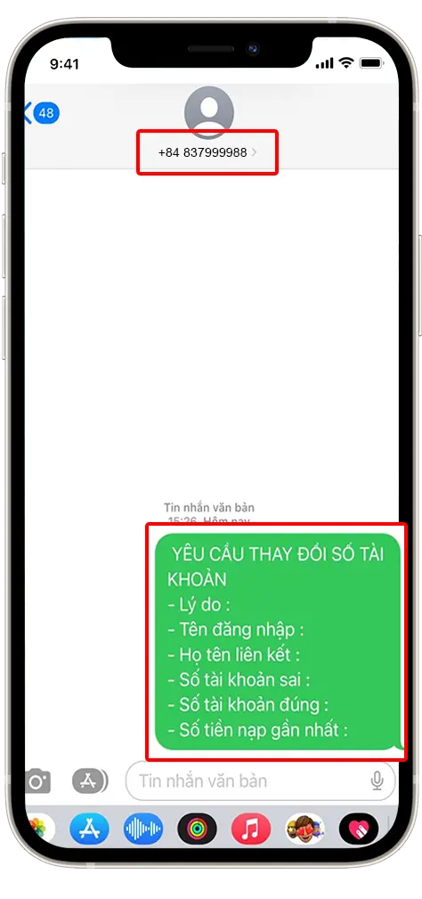 Bước 1: Soạn tin nhắn theo mẫu trên và gửi về số điện thoại +84 837999988  
